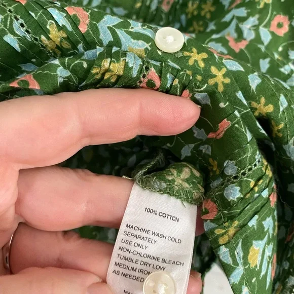 Trovata Gemma Green Floral Ruffle Collar Pleated Smock Sleeve Cotton Blouse - Picture 4 of 6